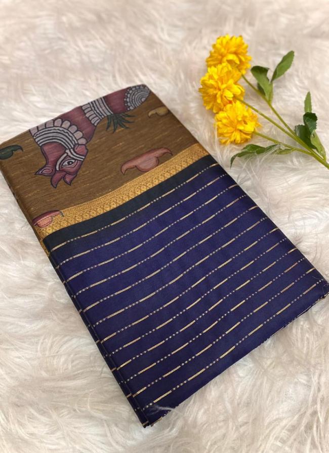 Chanderi Silk Navy Blue Traditional Wear Printed Saree